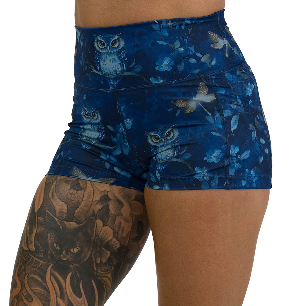 blue owl patterned shorts