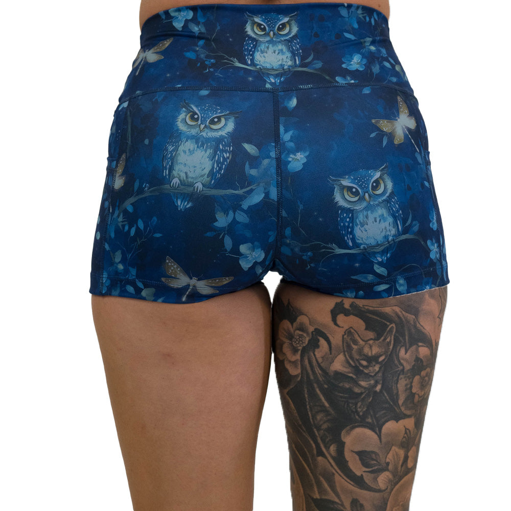 back of the blue owl patterned shorts