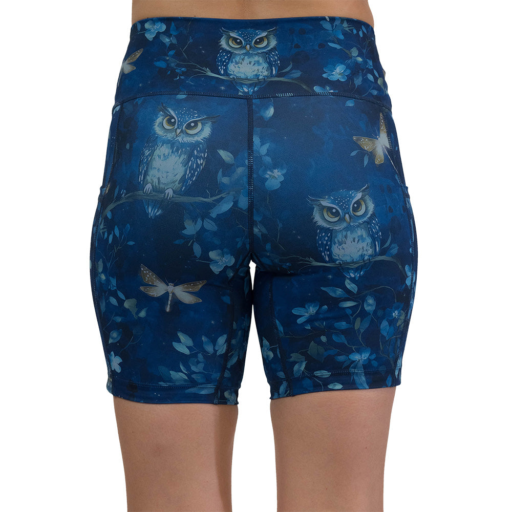 back of the blue owl patterned shorts