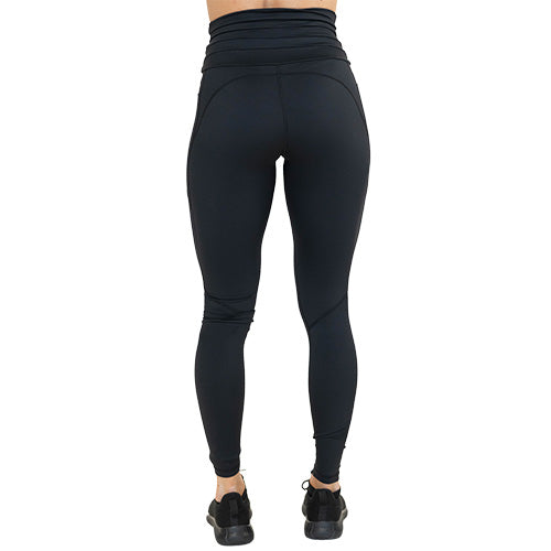 back of full length solid black drawstring leggings