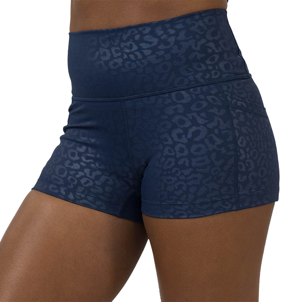 Blue leopard print patterned shorts