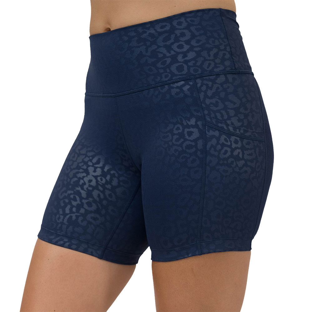 Blue leopard print patterned shorts