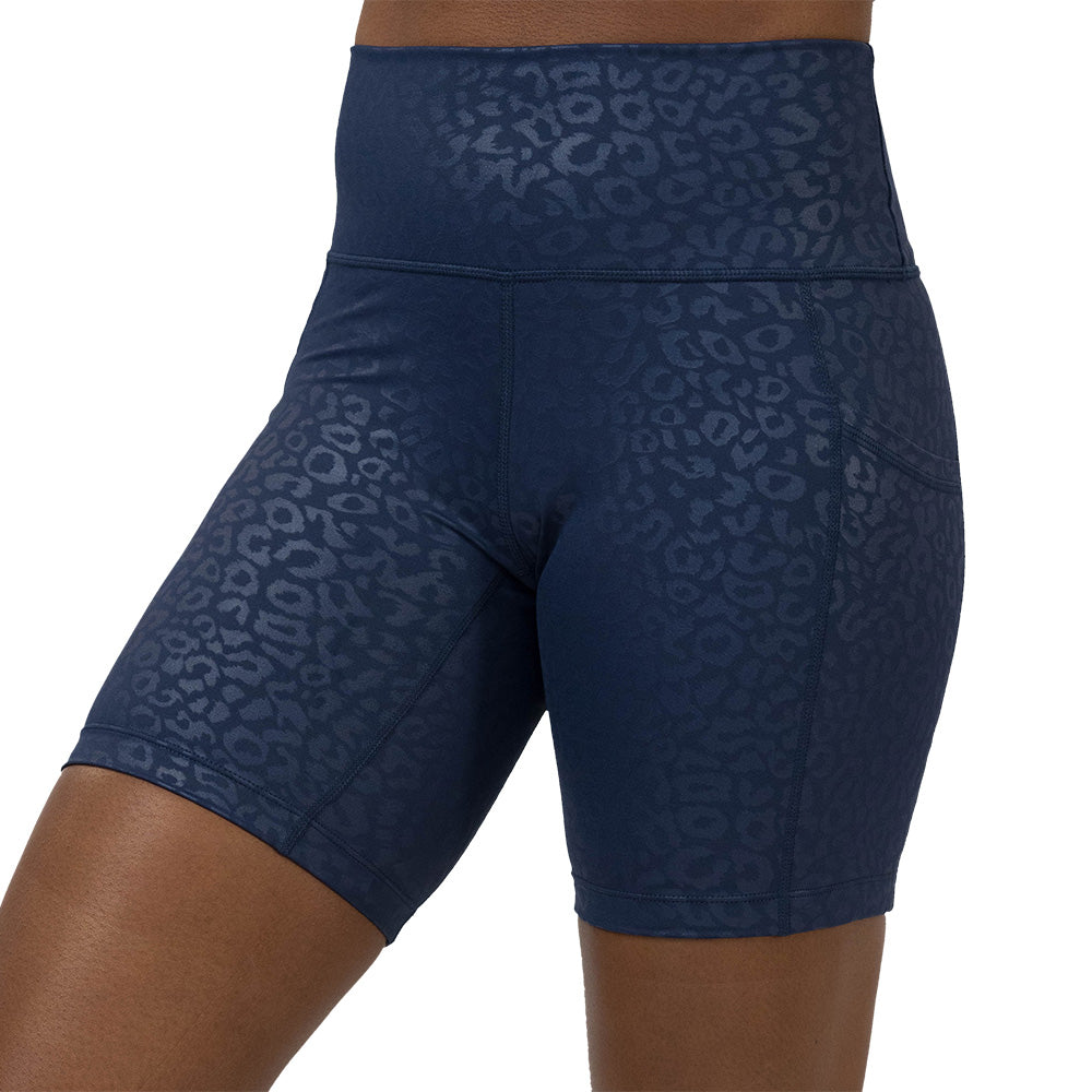 Blue leopard print patterned shorts