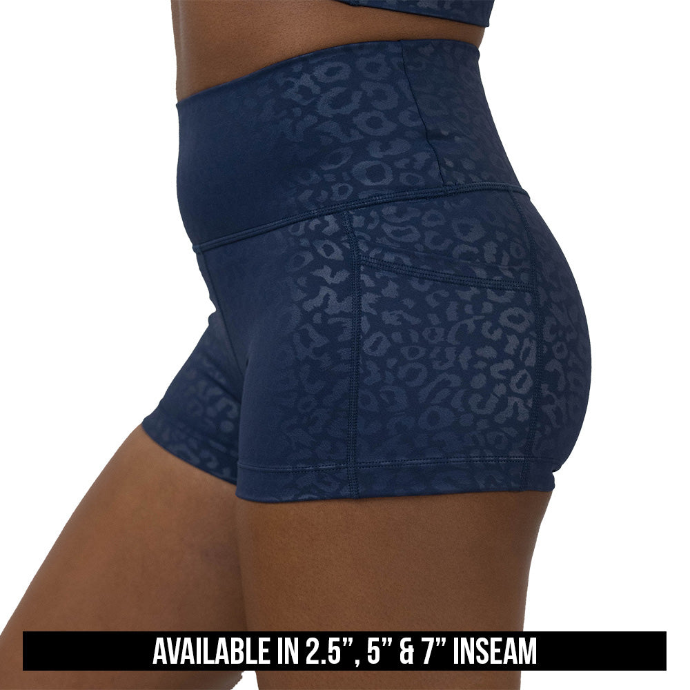 Blue leopard print patterned shorts