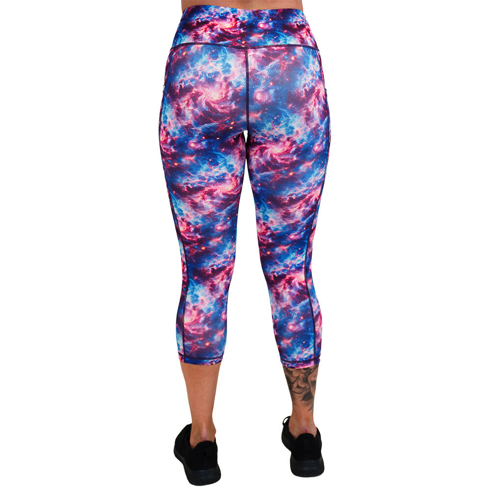 back of the galaxy patterned leggings