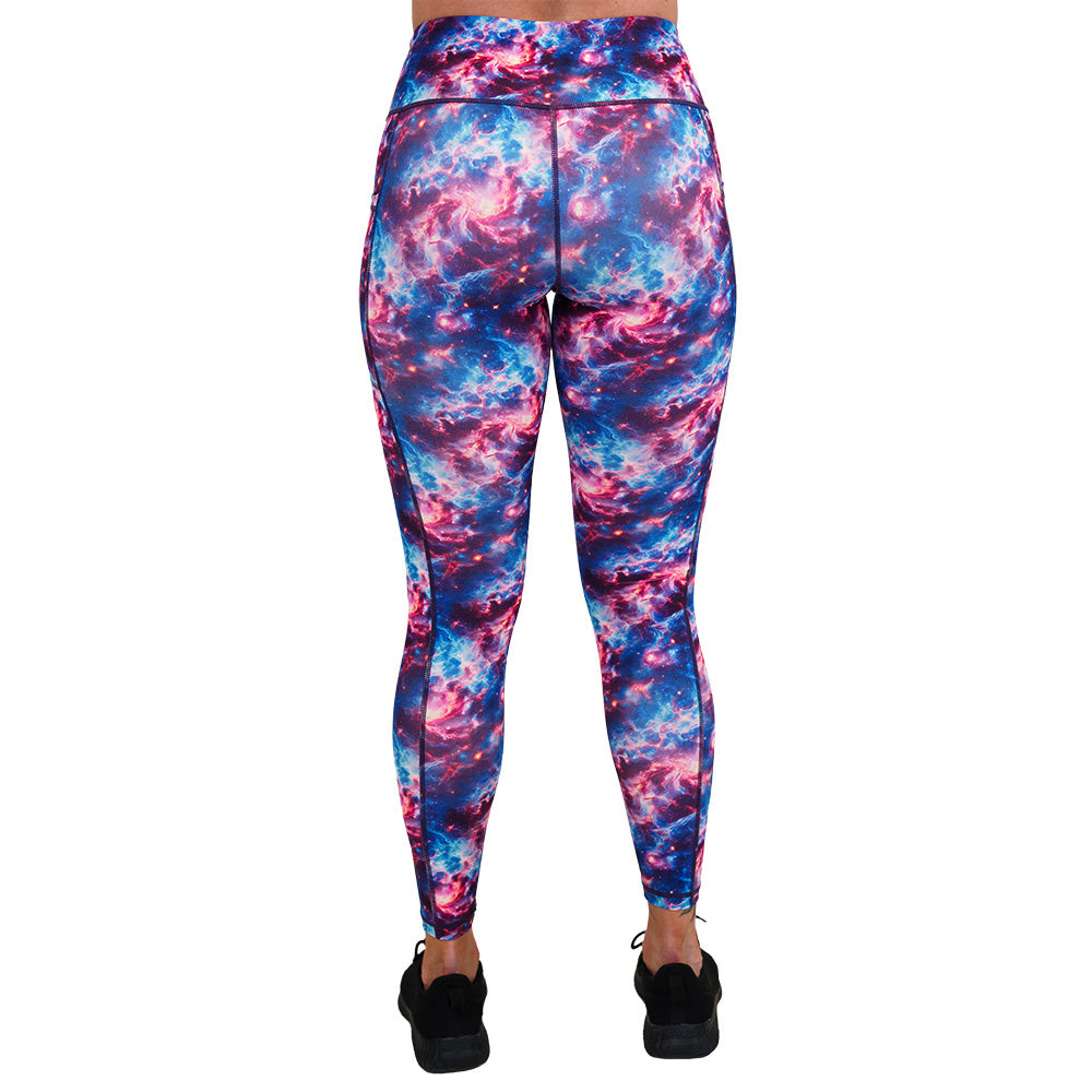 back of the galaxy patterned leggings