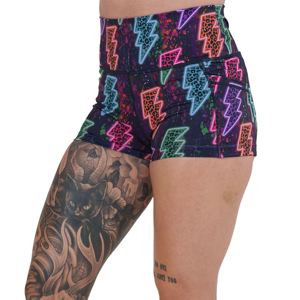 2.5 inch neon thunderbolts patterned shorts