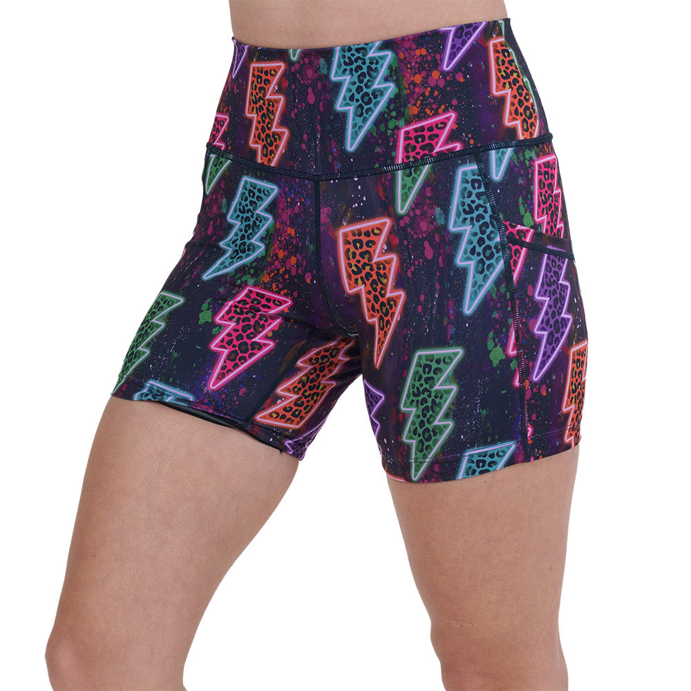 5 inch neon thunderbolts patterned shorts