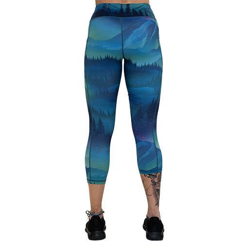 back of capri length Aurora Borealis Leggings