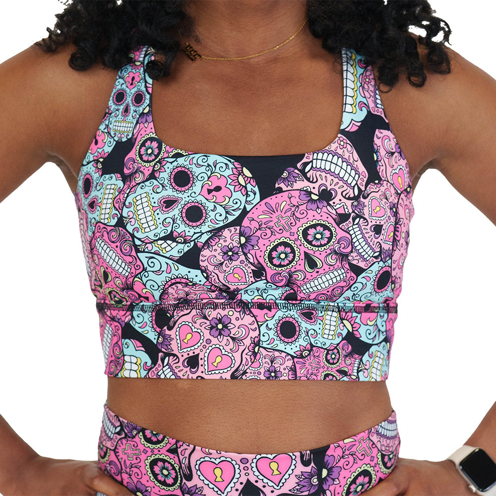 pink, blue & purple skull print bra