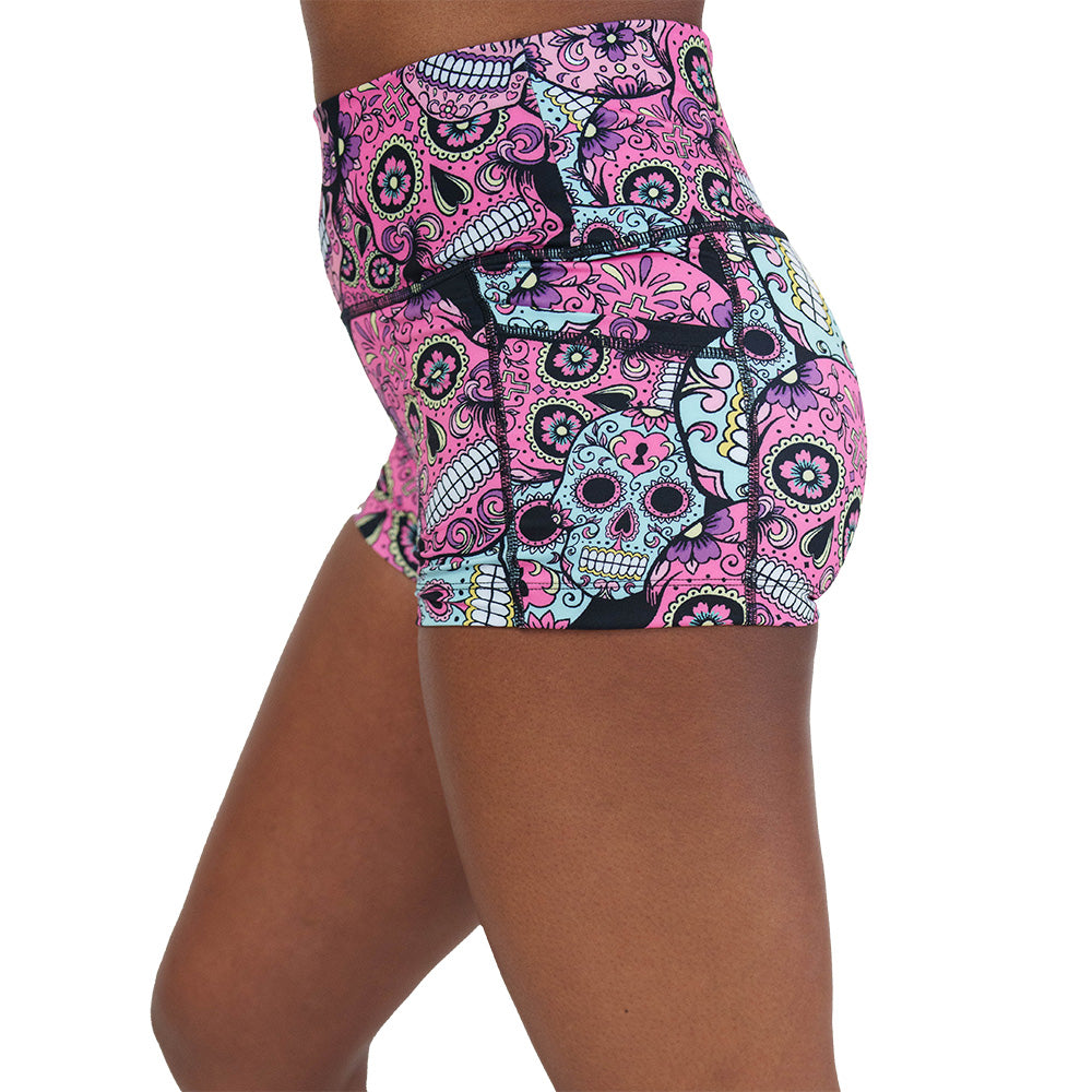 pink, blue & purple skull print shorts