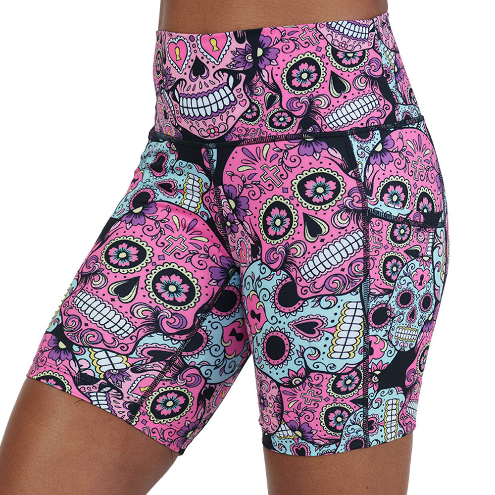 pink, blue & purple skull print shorts