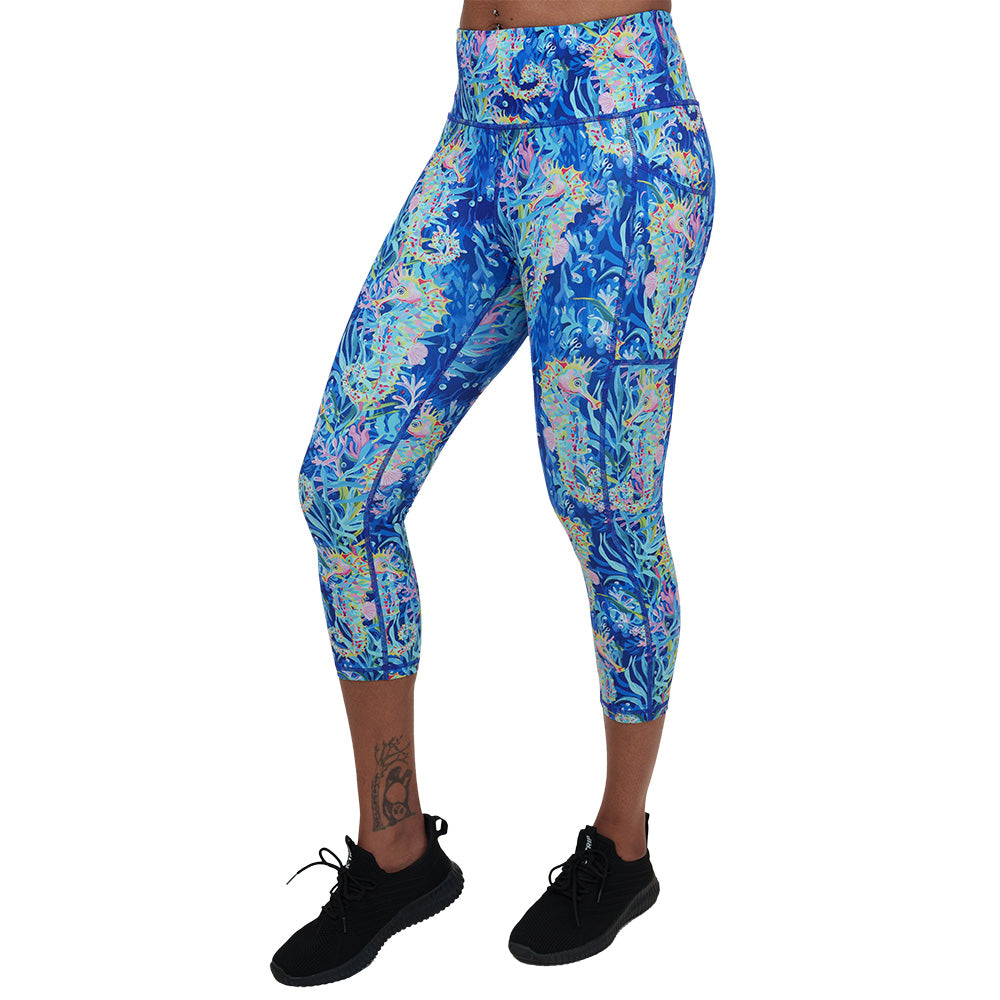colorful seahorse patterned leggings
