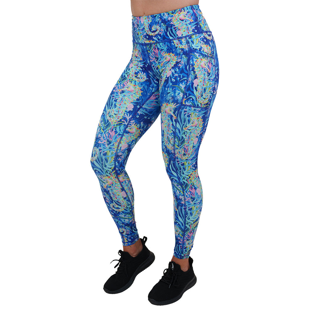 colorful seahorse patterned leggings