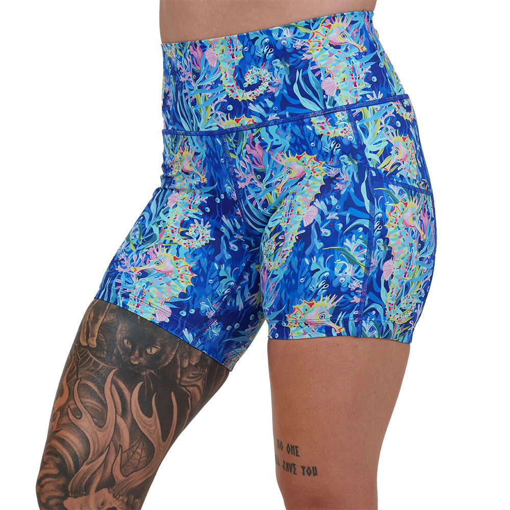 colorful seahorse patterned shorts