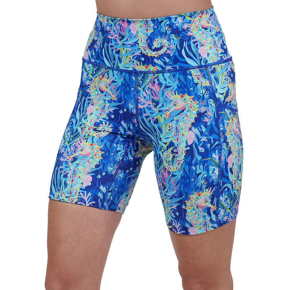colorful seahorse patterned shorts