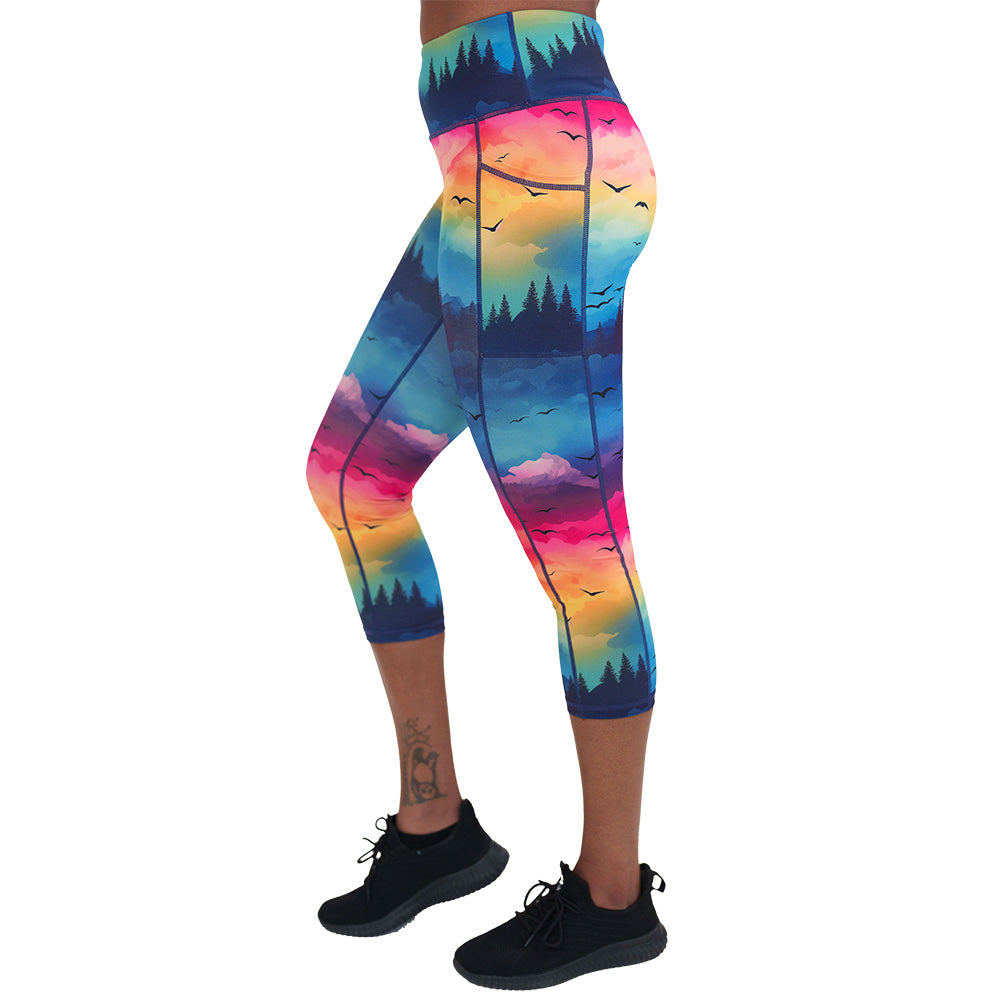 colorful sunset patterned leggings