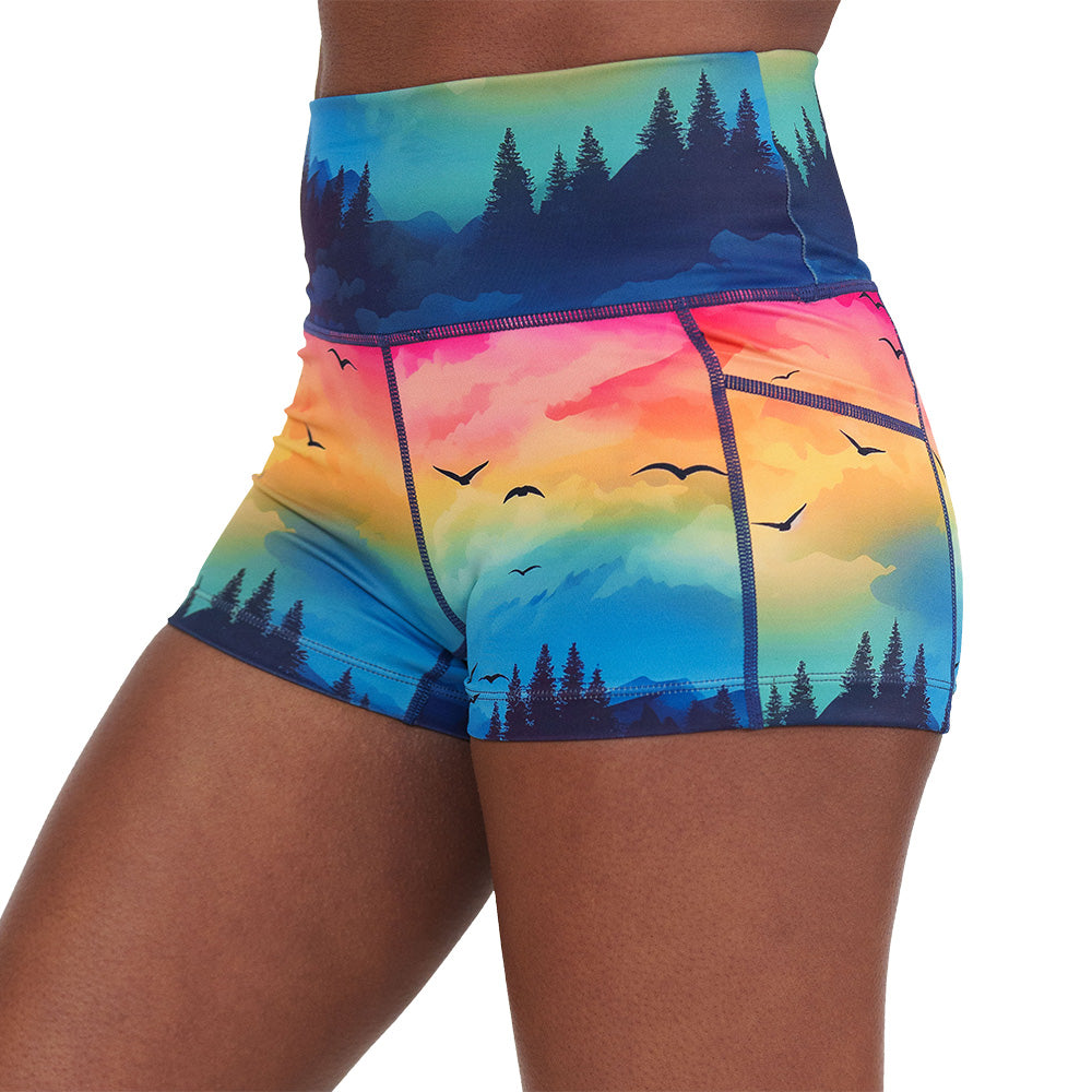 colorful sunset patterned shorts