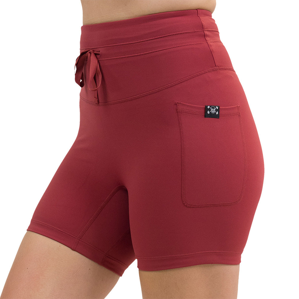 omni garnet red 5 inch shorts facing the front against a white background
