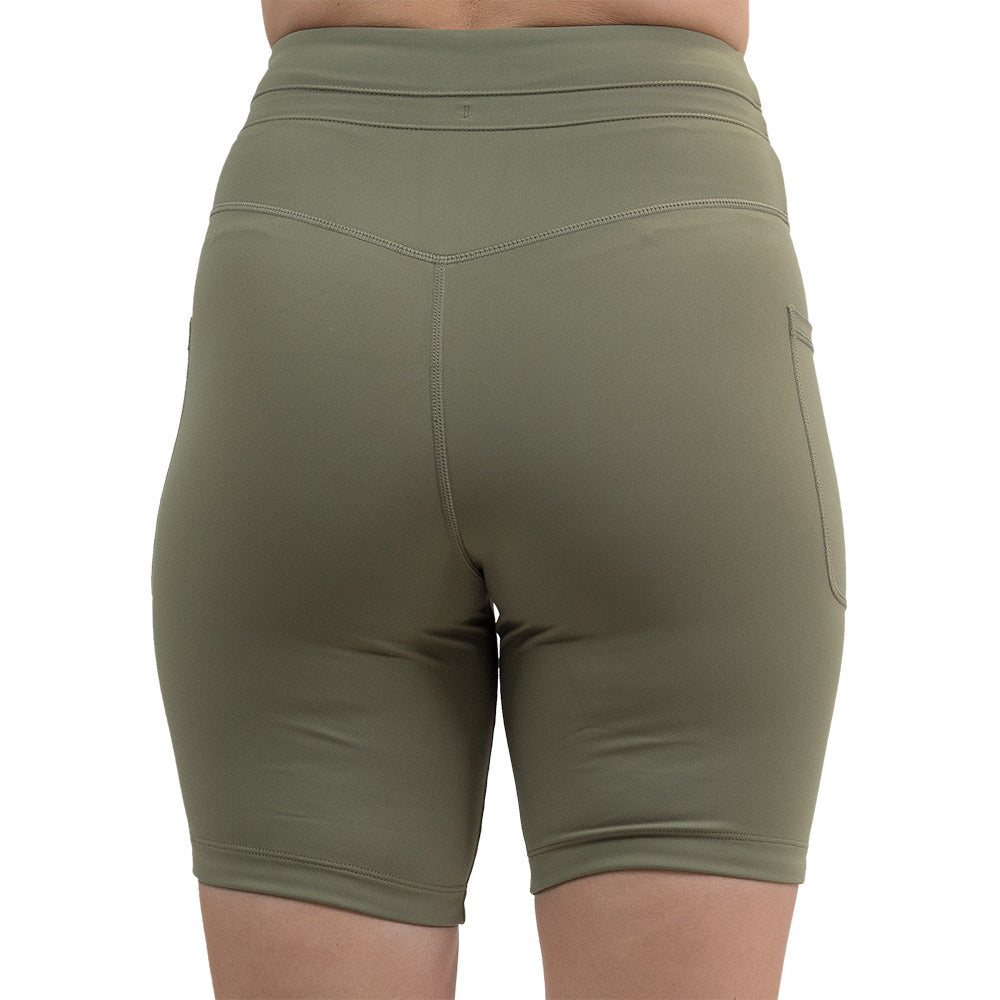 back of the omni green tea 7 inch shorts against a white background
