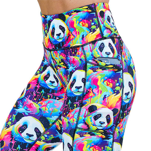 colorful panda pattern legging's side pocket 