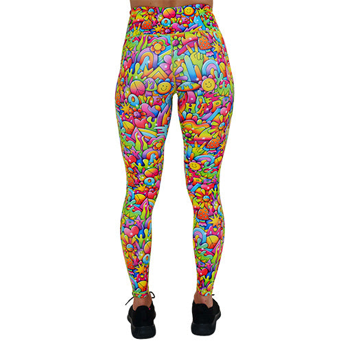 back of the full length 70s themed leggings