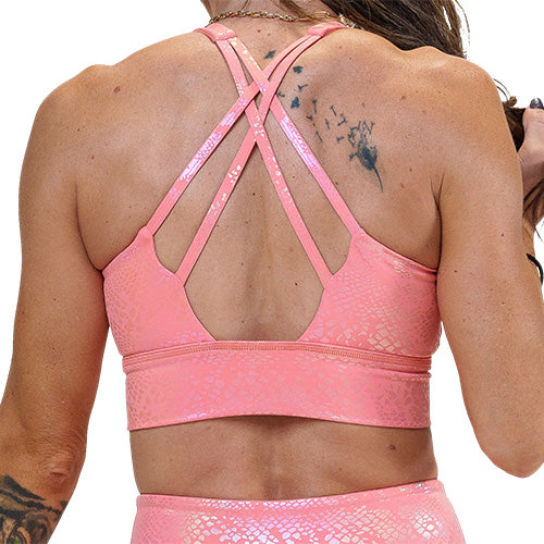 back of pink iridescent bra