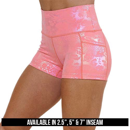 pink iridescent short's available inseams