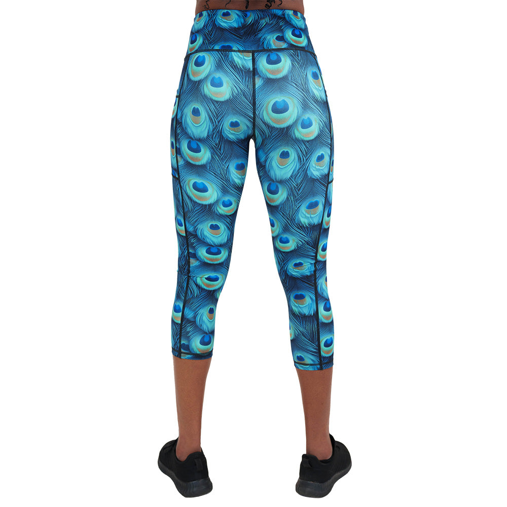 back of the peacock print leggings