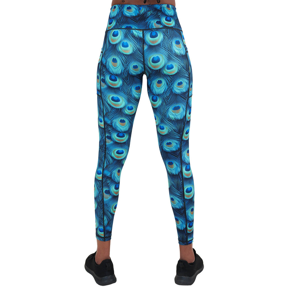 back of the peacock print leggings