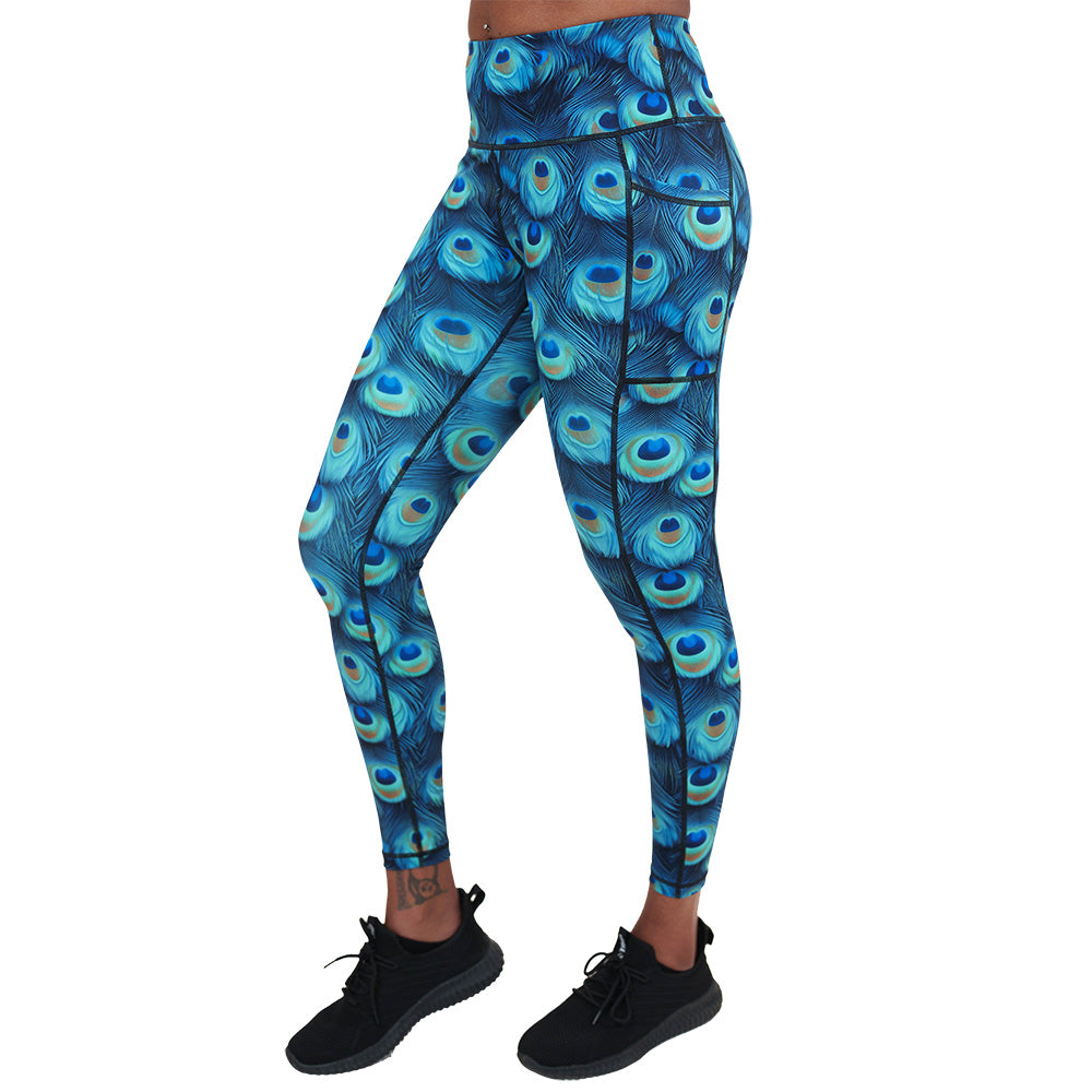 peacock print leggings