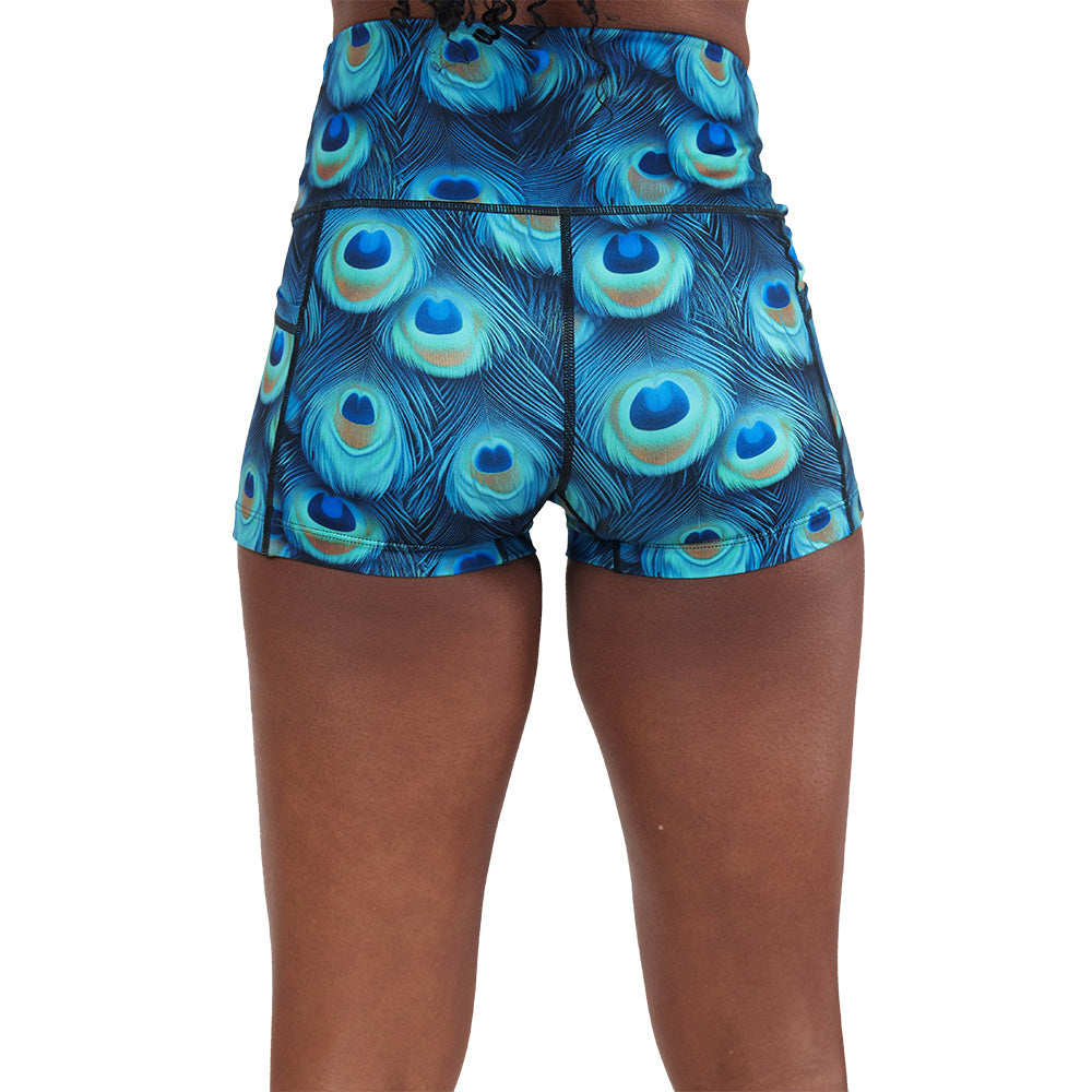 back of the peacock print shorts