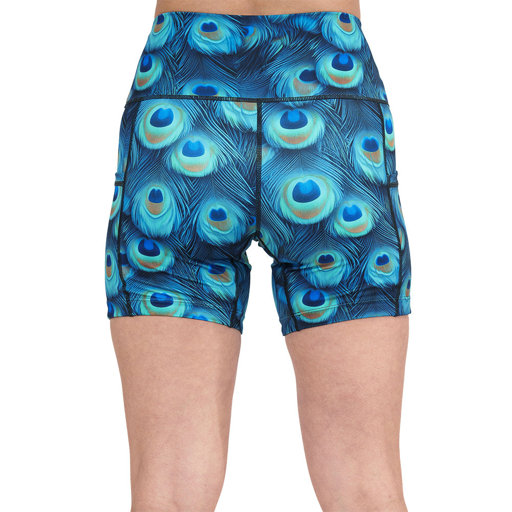 back of the peacock print shorts