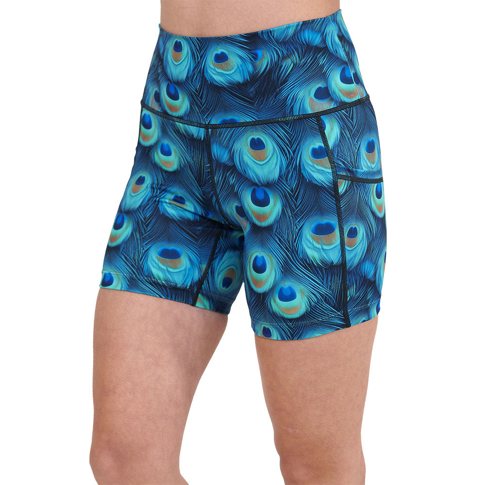 peacock print shorts