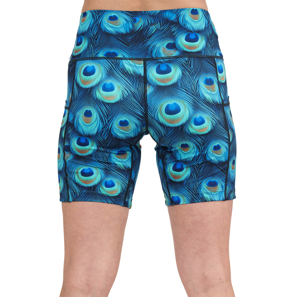 back of the peacock print shorts
