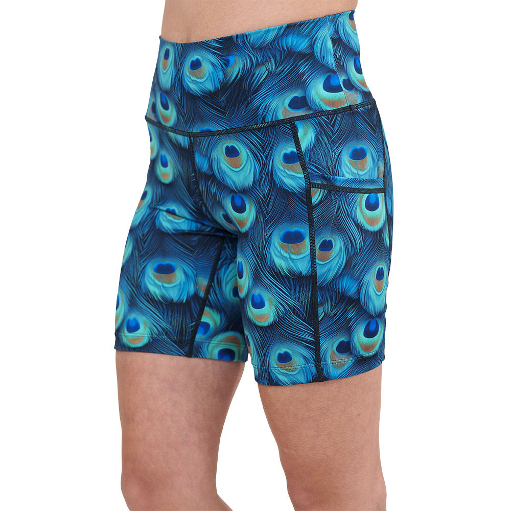 peacock print shorts
