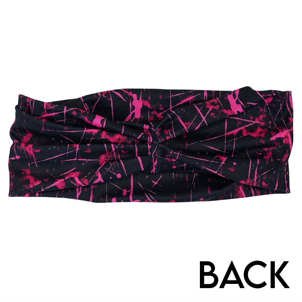 back of the pink paint splatter patterned headband