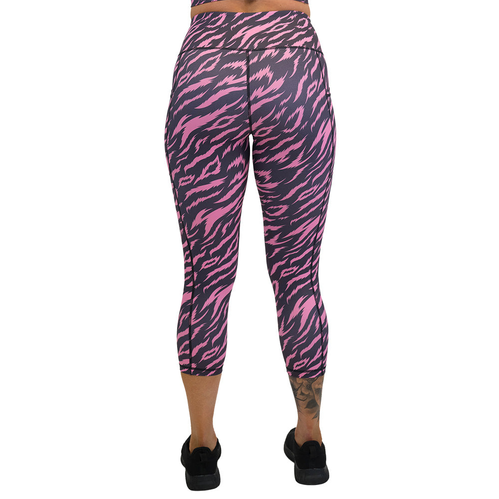 back of the leggings with pink and black zebra pattern