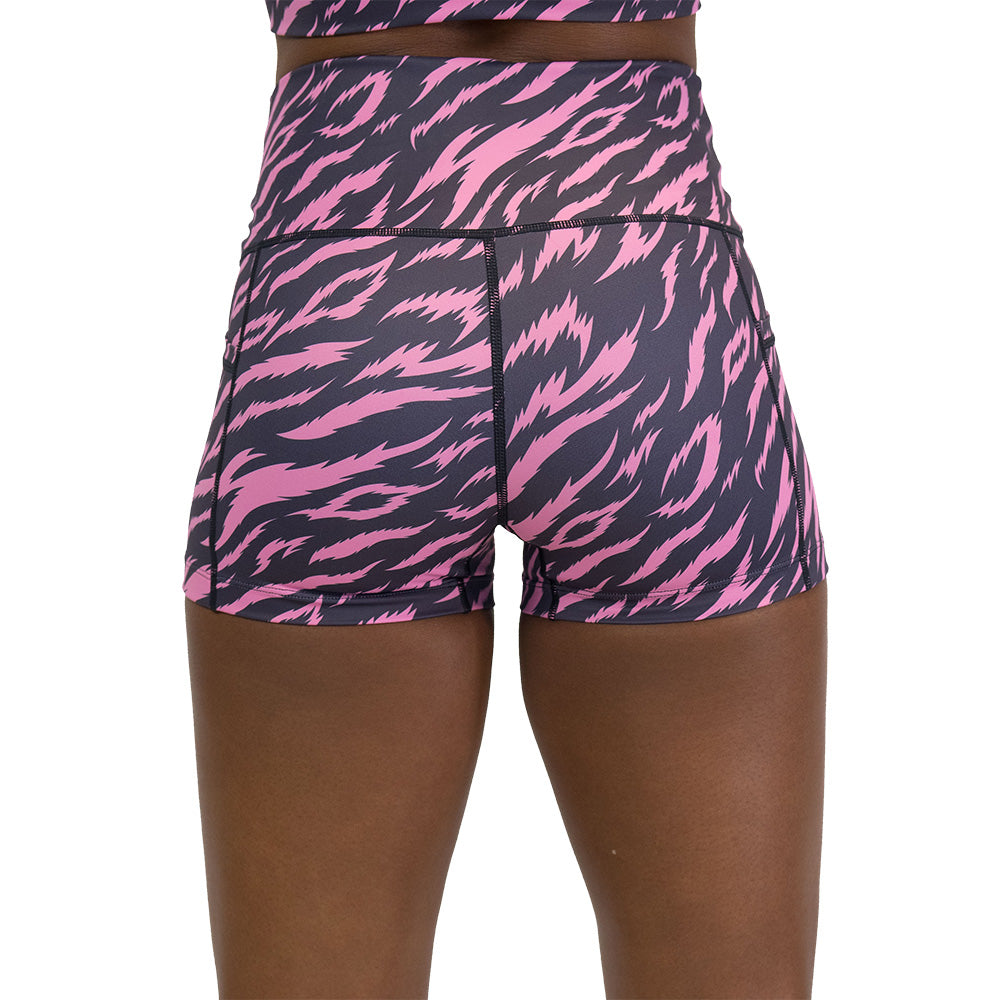 back of the shorts with pink and black zebra pattern