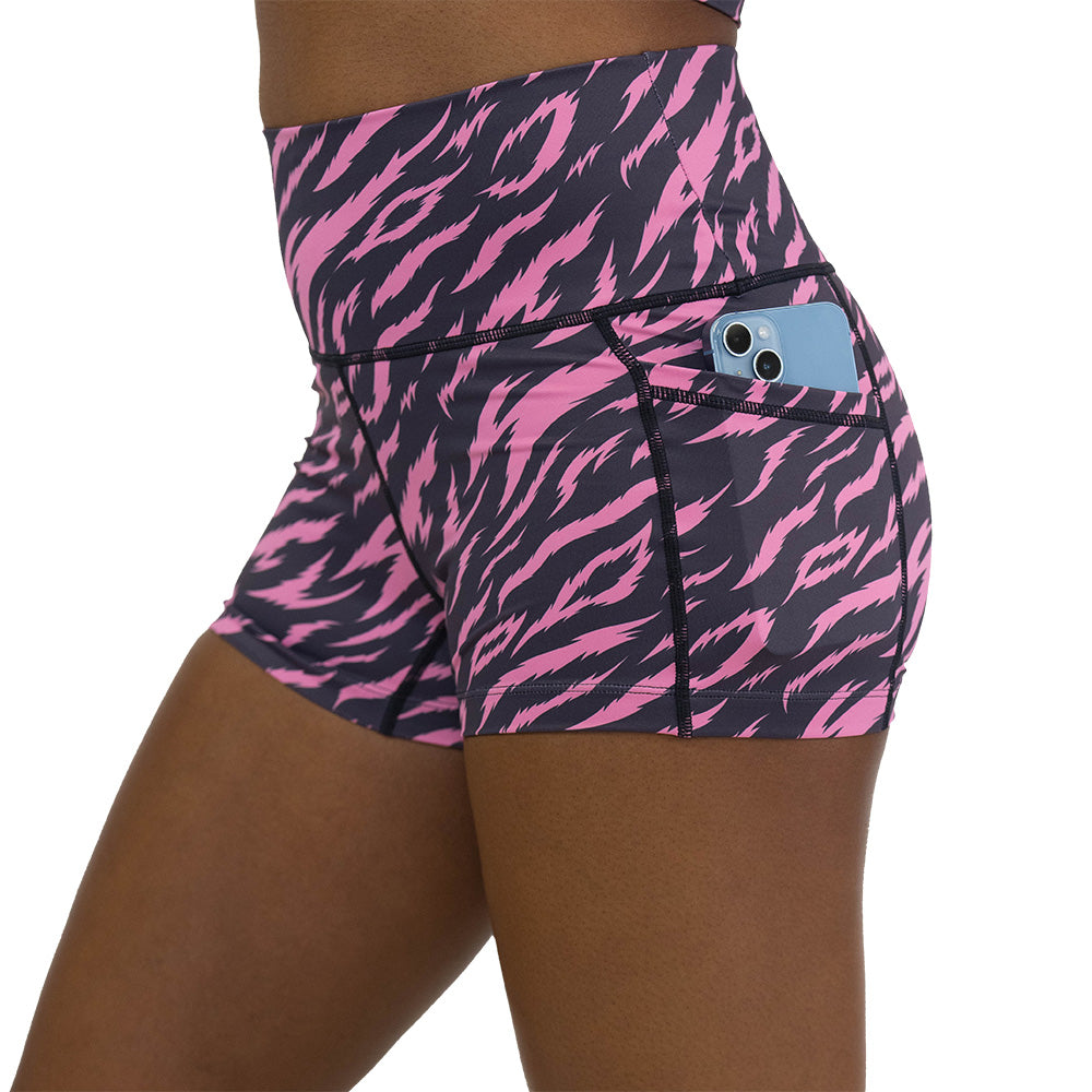shorts with pink and black zebra pattern