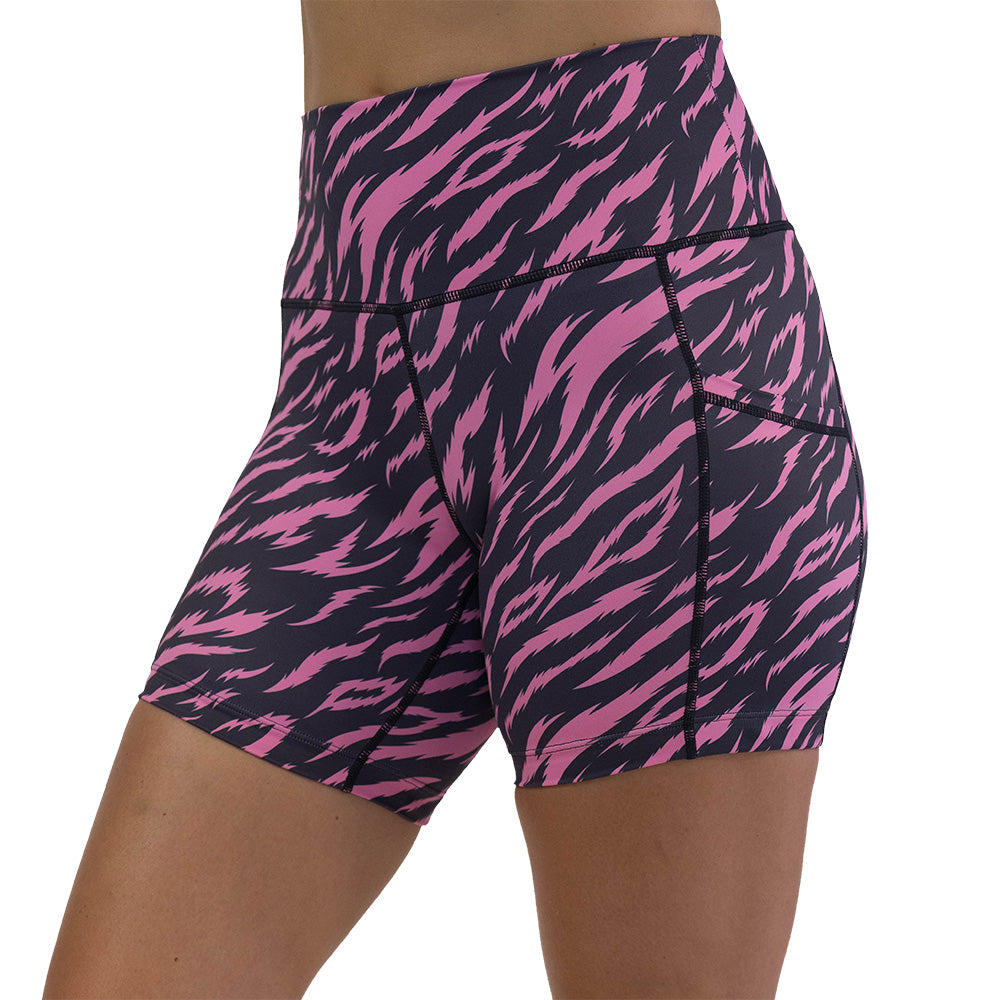 shorts with pink and black zebra pattern