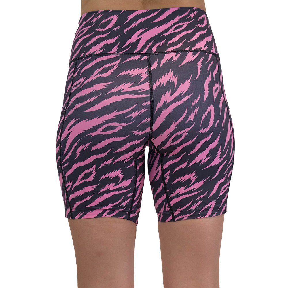 back of the shorts with pink and black zebra pattern