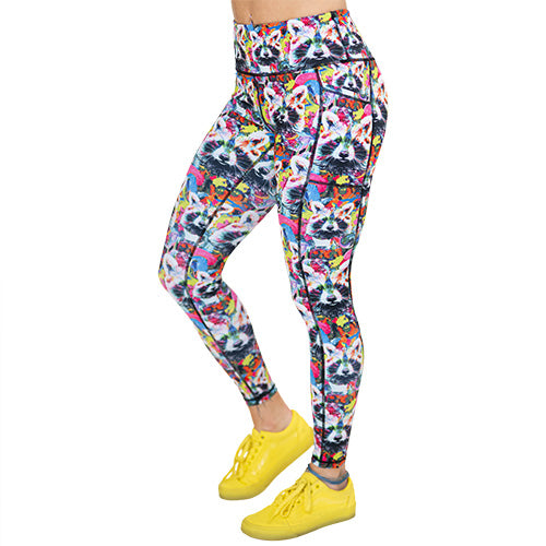 colorful raccoon print leggings