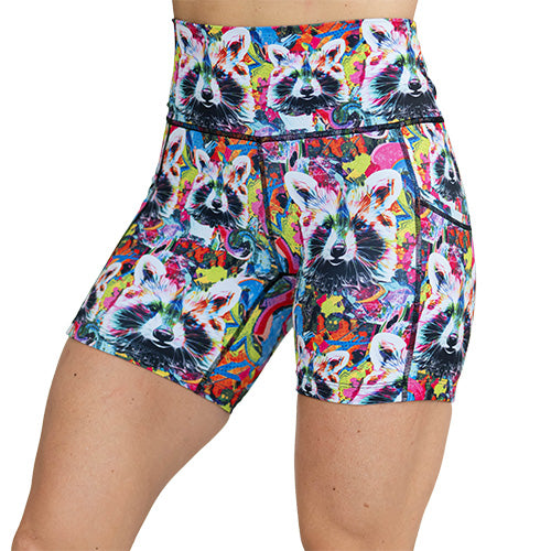colorful raccoon print shorts
