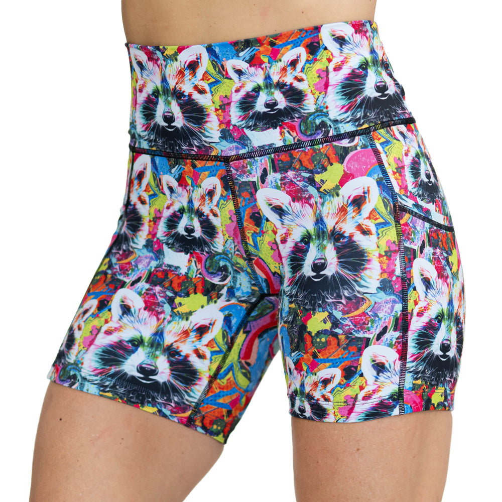 colorful raccoon print shorts