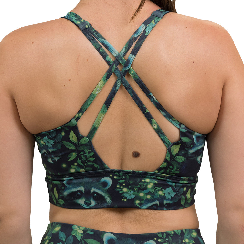 back of the green Raccoon design bra