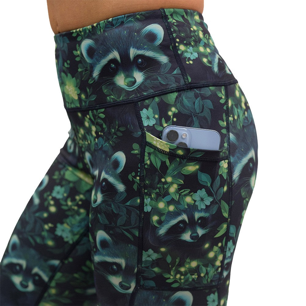 green Raccoon design leggings