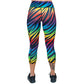back of capri length rainbow zebra pattern leggings