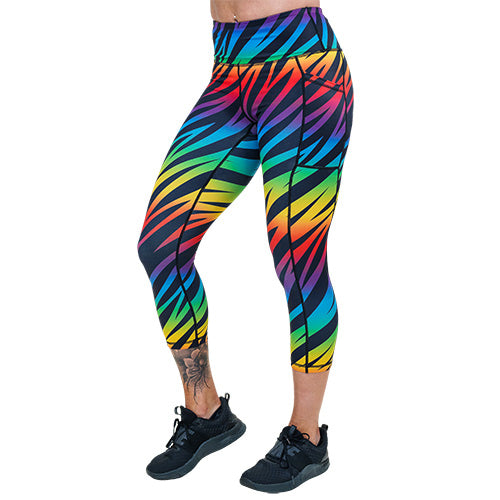 capri length rainbow zebra pattern leggings