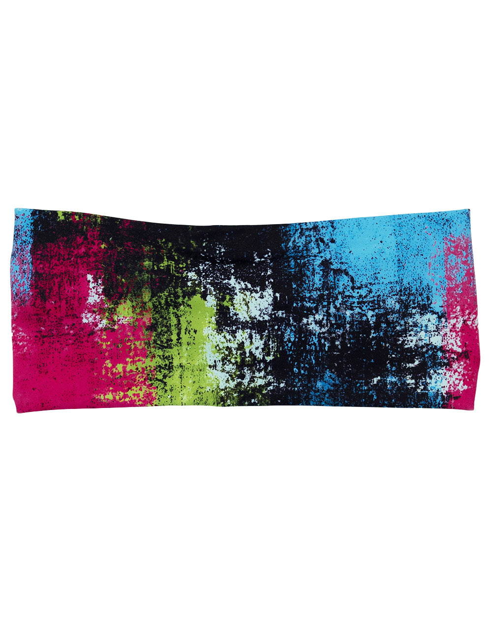 front of the green, pink, and blue grunge pattern headband against a white background